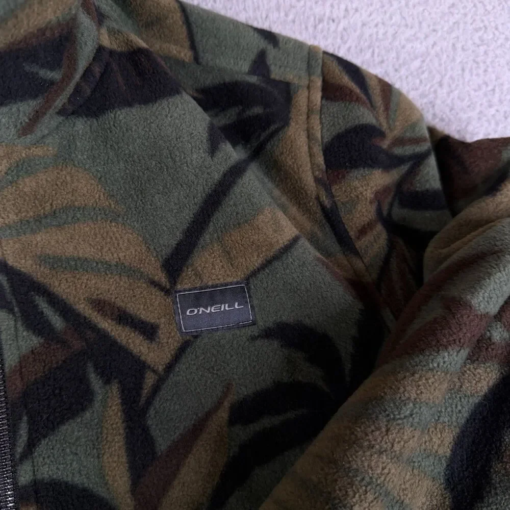 O'NEILL Camo Jacket Men Medium Green Fleece Reversible Insulated Full Zip Surfer